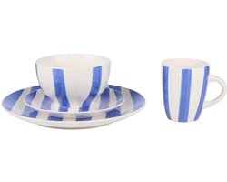 alpina Serviesset 16-delig – Servies voor 4 Personen – Borden, Kommen en Mokken – Vaatwasser- en Magnetronbestendig - Blauw/ Wit