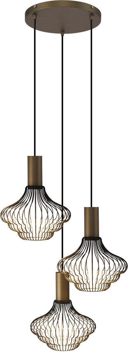 KS Verlichting - plafondlamp - Asli - 3 lichts - hanglamp - zwart - goud - 3x GU10 - Dimbaar - luxe - binnenverlichting