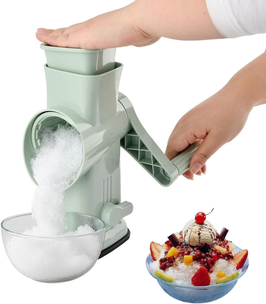 Handmatige ijsschaafmachine, roterende sneeuwkegelmaker met handslinger en zuignapvoet, roestvrijstalen messen, ijsvergruizer voor geschoren ijs, sneeuwkegels, desserts en bevroren lekkernijen, voor thuisgebruik