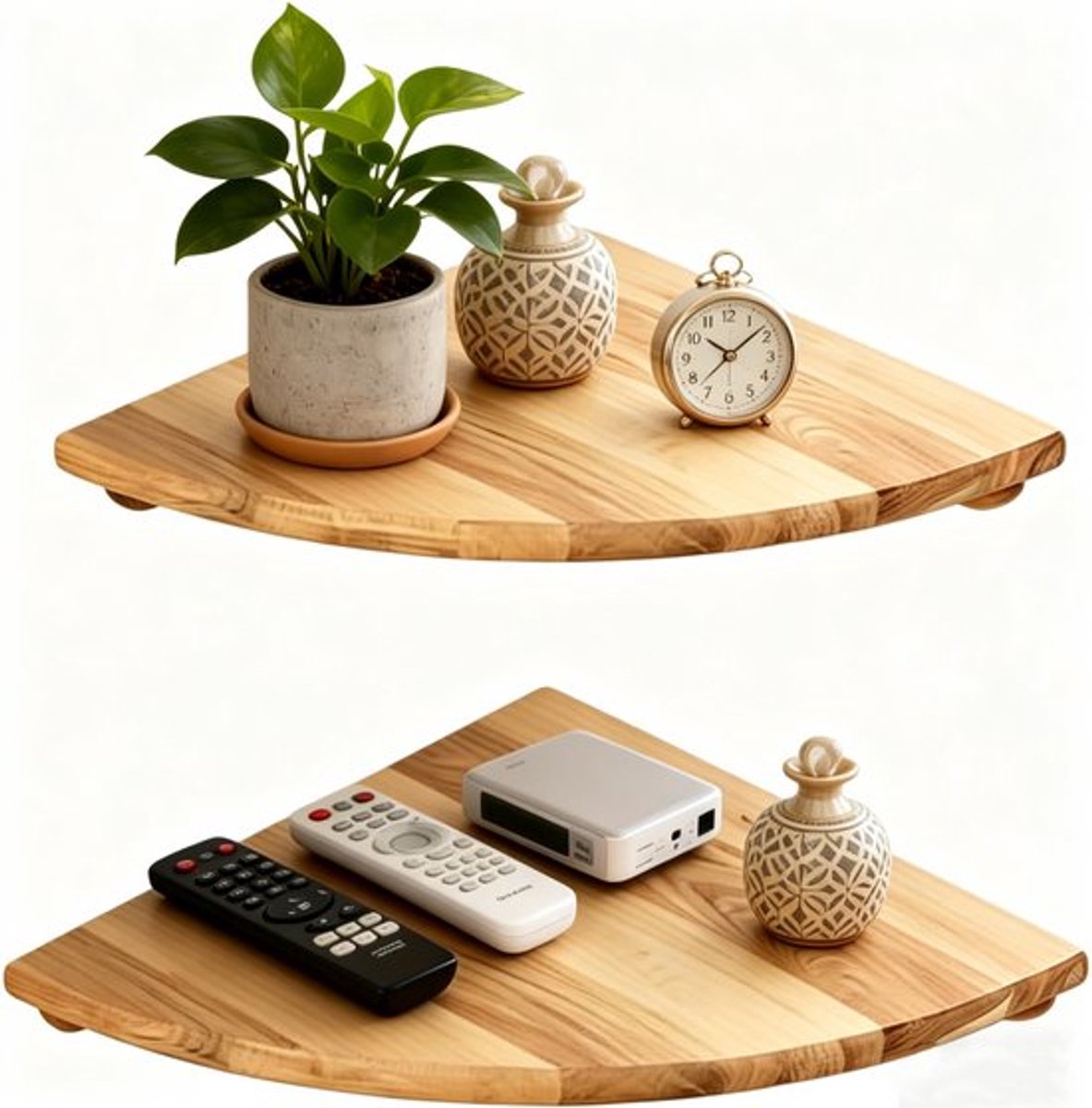 ECTEATOY® Zwevende Houten Hoekplank Set van 2 - 18 cm voor Planten & Speakers