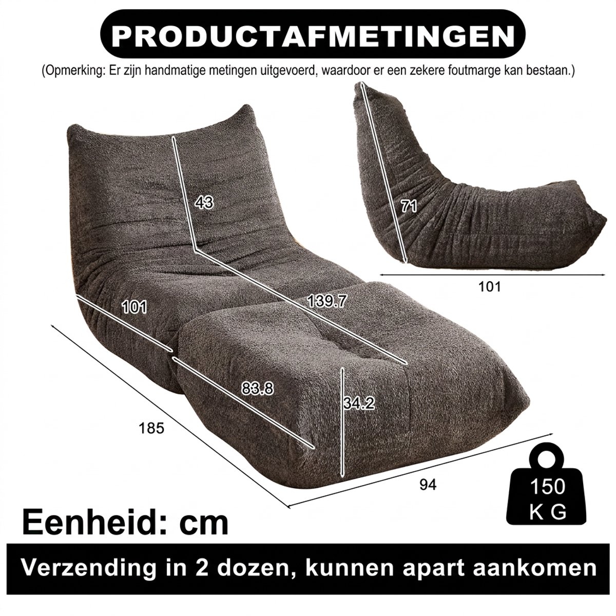 Ropilly Chenille Vloerbank - Modulaire Lounge Stoel - Ergonomisch - Chenille - Woonkamer & Slaapkamer Grijs