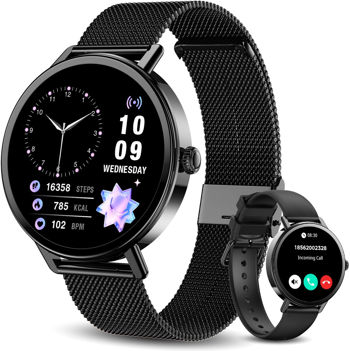 Blackview Dames Smartwatch - X30 - 1,26 inch Sporthorloge - AMOLED Fitnesstracker - Slimme Horloges - Ondersteunt Bellen Bluetooth - Hartslagmeting en Zuurstofsaturatiemeting - voor Android en iOS - Zwart