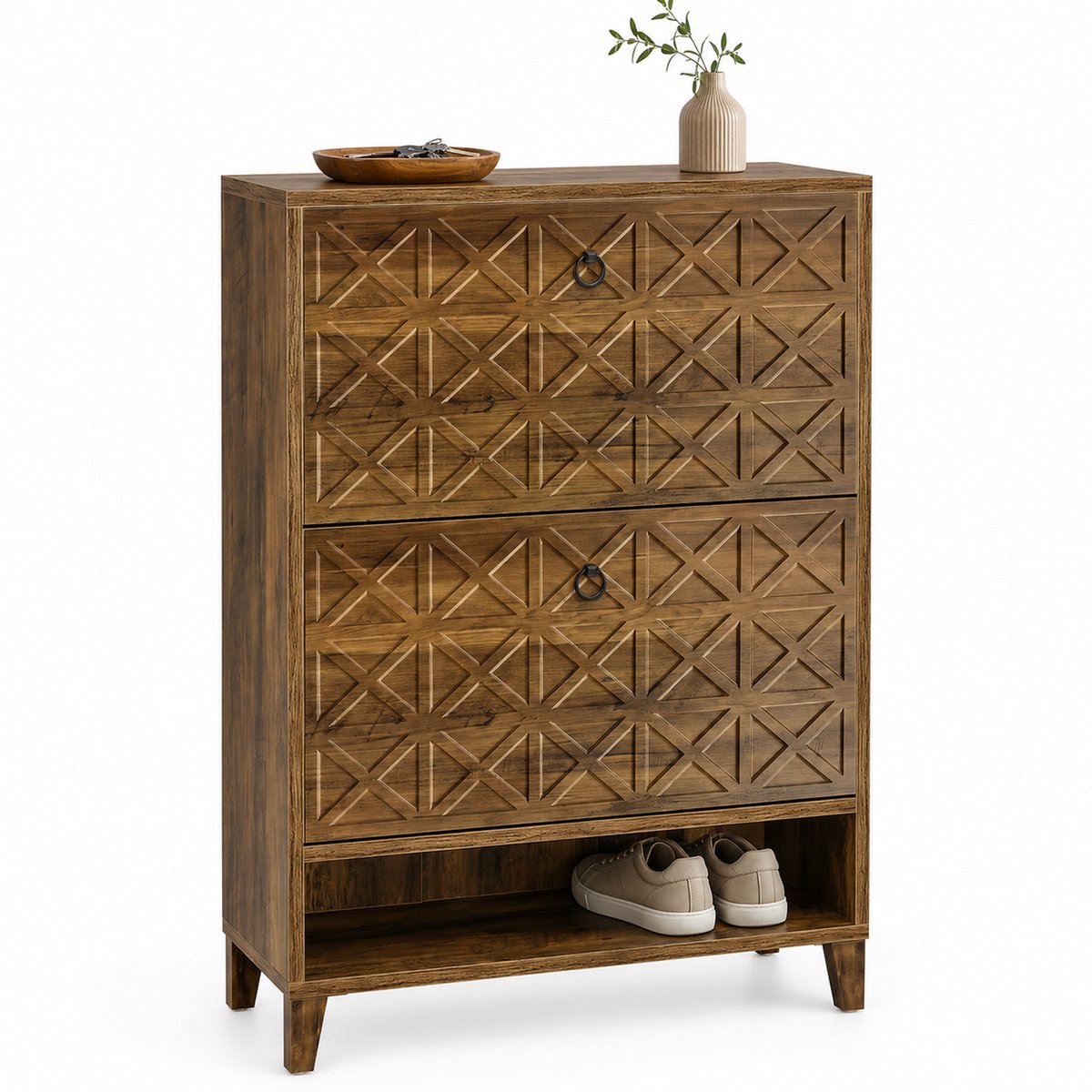 DMG Supply Schoenenkast - 2 Kantelvakken - Voor 15-20 Paar - 80 x 24 x 110 cm - Bruin