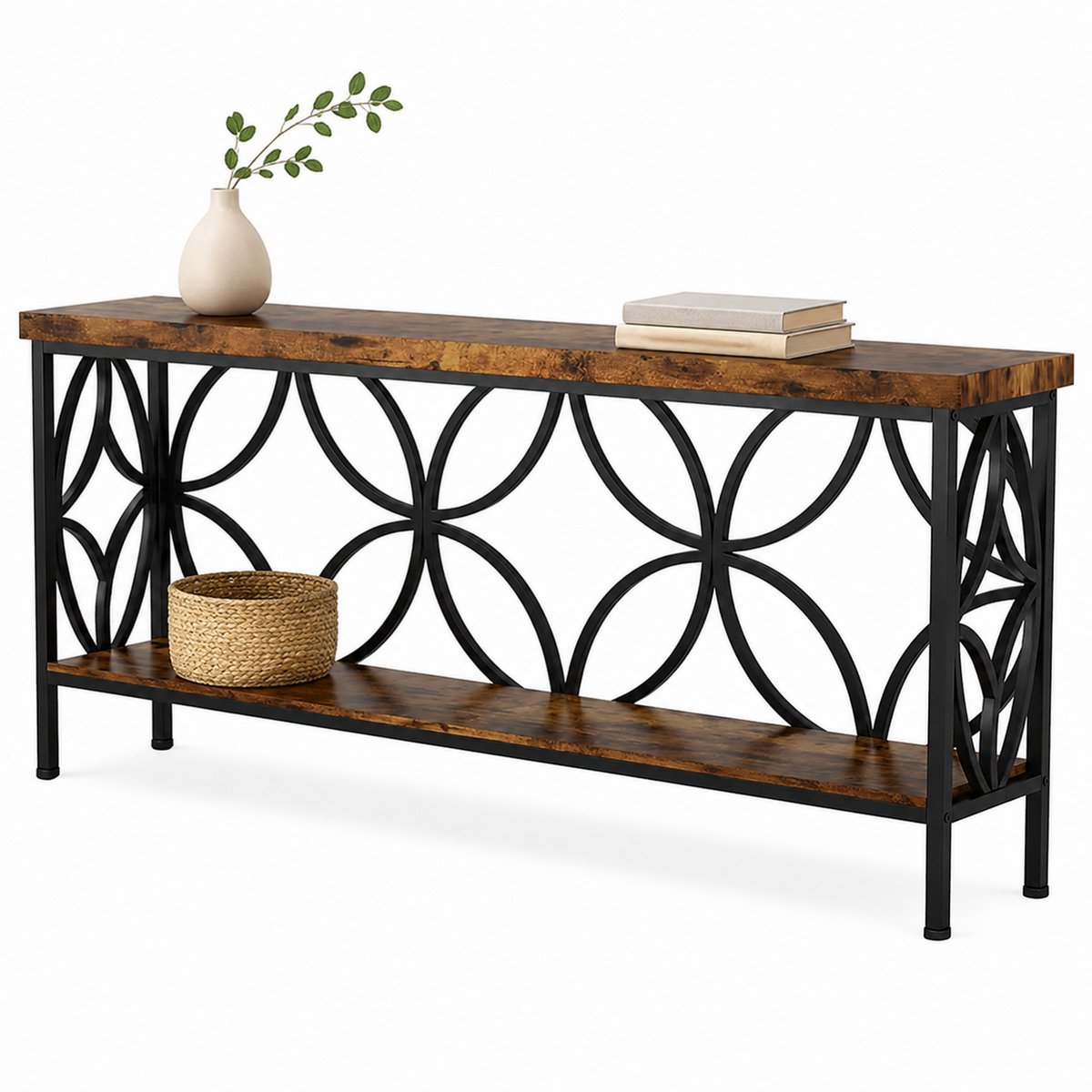 DMG Supply Consoletafel - 2 Niveaus - 160 x 30 x 80 cm - Bruin/Zwart - Spaanplaat en Metaal
