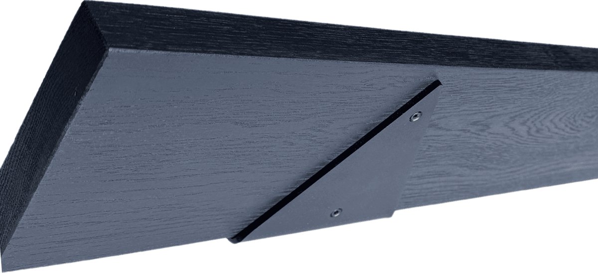 GoudmetHout Zwarte Eiken Wandplank - 260x15 cm - 4 Driehoek Plankdragers Mat Zwart Zwart eiken