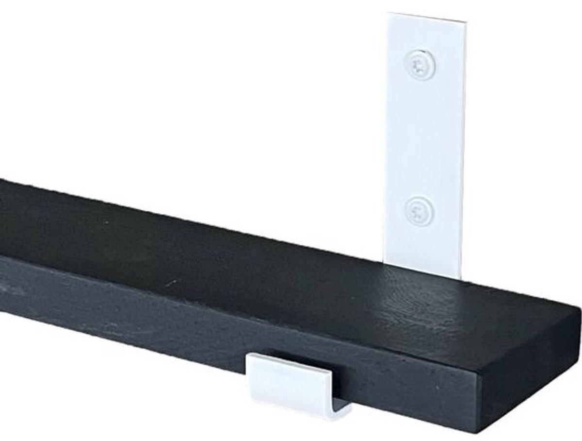 GoudmetHout Zwarte Eiken Wandplank - 260x10 cm - Plankdragers L-UP Mat Wit Zwart eiken