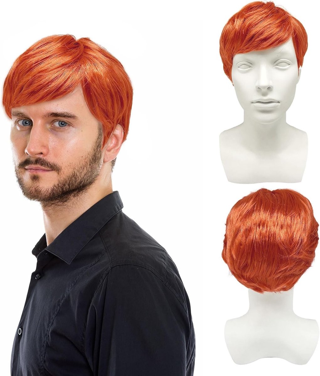 Ginger pruik voor mannen - Punk rock kostuumaccessoire voor feest, carnaval en muziek - Oranje 60s 70s 80s stijl