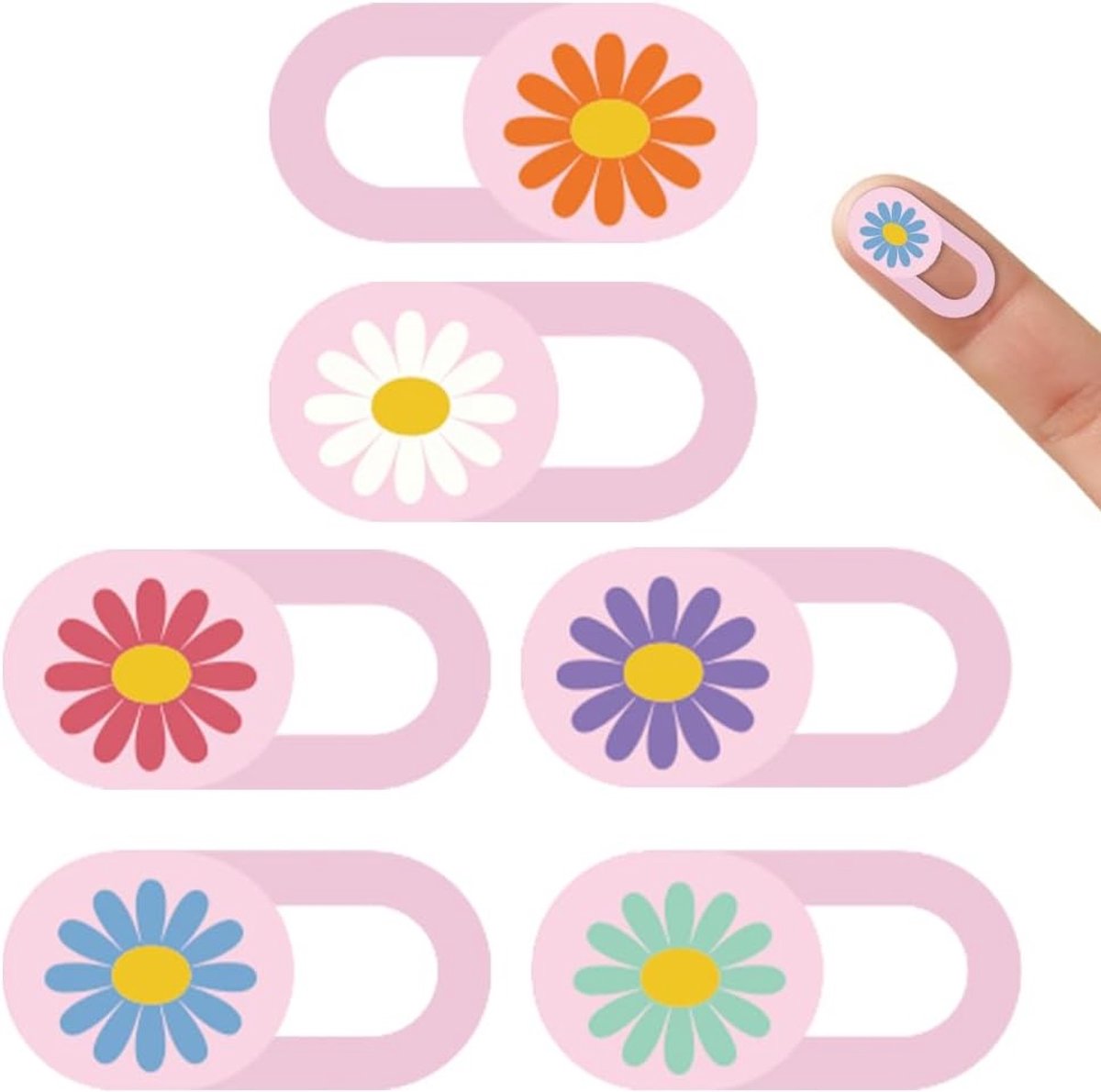 6 Stuks Schuifpaneel Camerafdekking met Bloemendesign voor Laptop, Tablet en Smartphone, Ultradun en Veilig