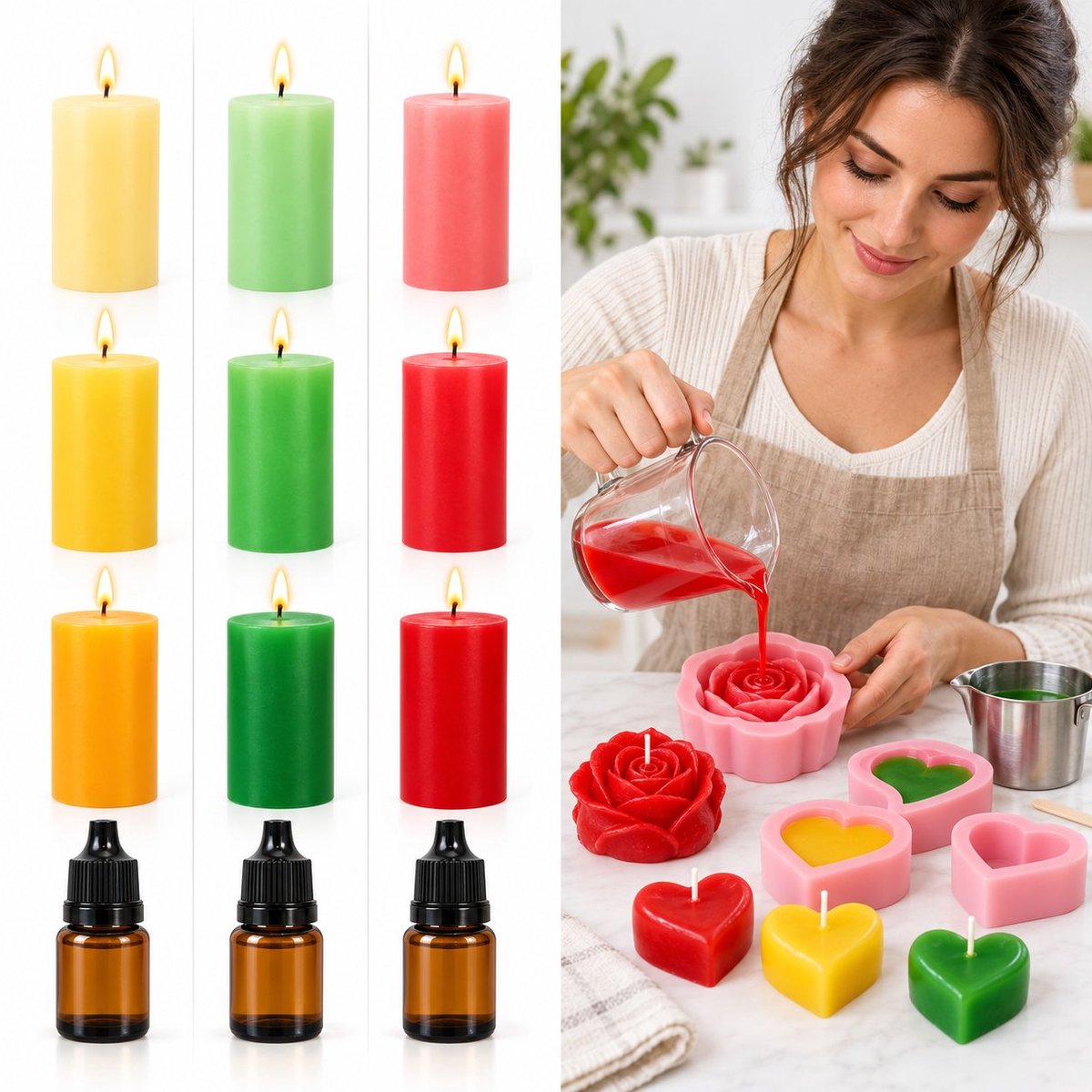 R&H® Candle Making Kit – Complete DIY Starterspakket met Natuurlijke Sojawas, 50 Lonten, Smeltpot, 6 Kaarsenpotten & Geuroliën
