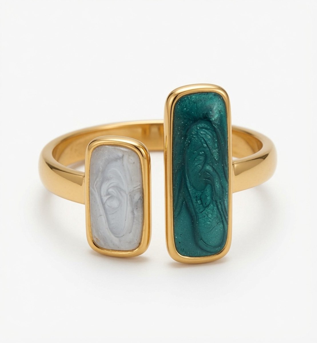 Groen & Wit Gelegde Marmer Open Goudkleurige Ring - 316L - RVS - Waterproof - Unisex