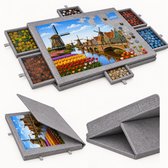 LYNEXA® Puzzelmat - Puzzelmap 1500 Stukjes - Puzzelboard met 6 Lades - Puzzelplaat - Puzzeltafel - Puzzelkoffer - Portapuzzel met Opbergsysteem - 90 x 63 x 4 cm - Grijs Vilt