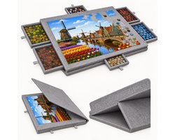 LYNEXA® Puzzelmat - Puzzelmap 1500 Stukjes - Puzzelboard met 6 Lades - Puzzelplaat - Puzzeltafel - Puzzelkoffer - Portapuzzel met Opbergsysteem - 90 x 63 x 4 cm - Grijs Vilt