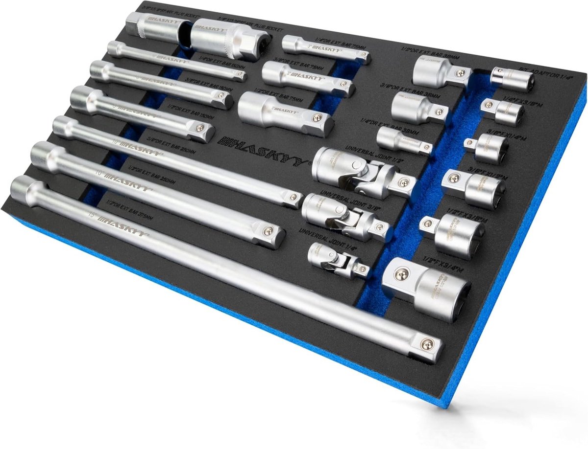 Cardanische dopadapter - Chroom-vanadium staal - 23-delige verlengset met cardangewrichten - Voor auto en industrie