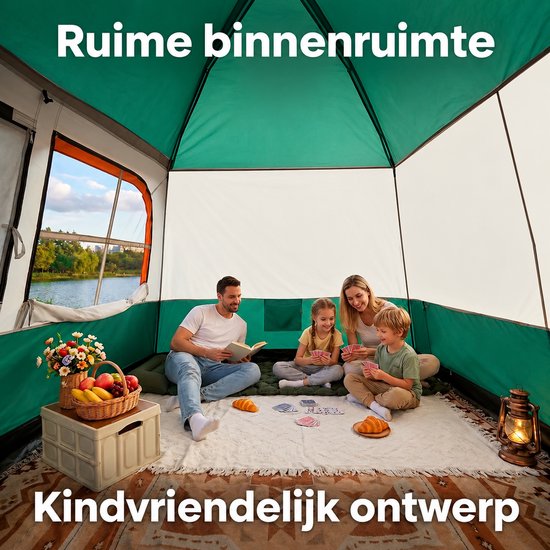 Blinxz.store – Ruime 4-6 Persoons Trekkerstent met 2 Slaapkamers en Luifel- campingtent - Groen - Tent 4-6 personen - Koepeltent — afbeelding 2