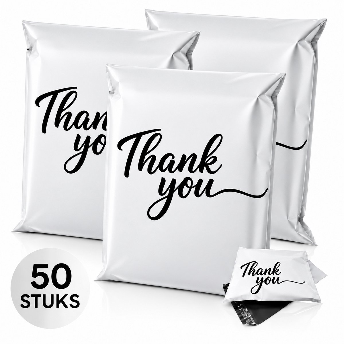 Twenty4seven® Verzendzakken voor Kleding 50 Stuks - 30x40cm Thank You Print - Verzendzakjes & Verzendzak Webshop - Voor Vinted, Marktplaats & Cadeaus - Wit