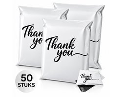 Twenty4seven® Verzendzakken voor Kleding 50 Stuks - 30x40cm Thank You Print - Verzendzakjes & Verzendzak Webshop - Voor Vinted, Marktplaats & Cadeaus - Wit