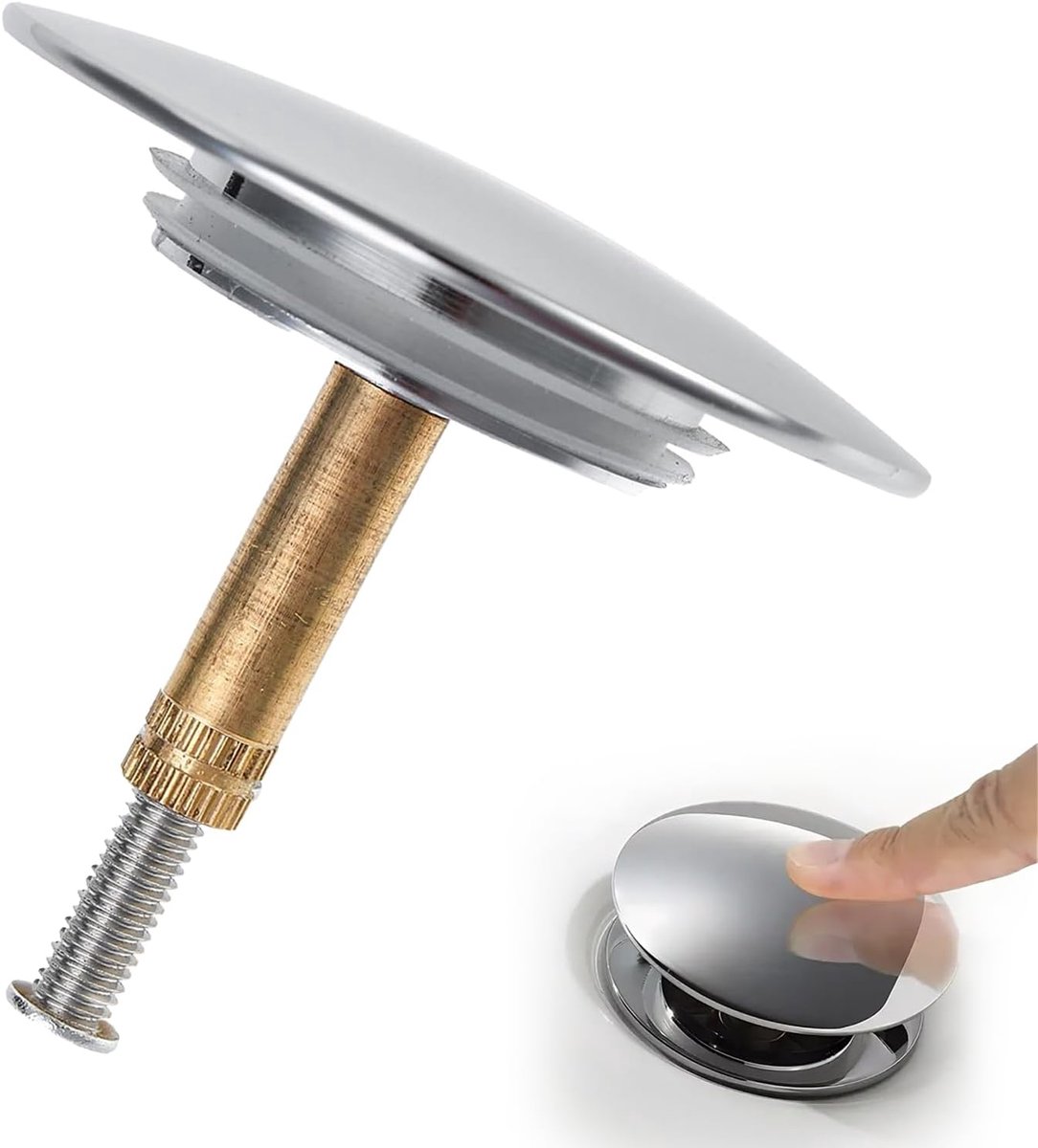 1 Stuk - Universele Messing Badplug - Verchroomd - Ø 70mm - Dubbele Afdichting