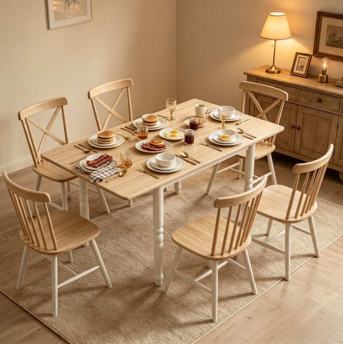 OKWISH Klapbare Eettafel - Uitschuifbaar Voor 2–6 Personen - 74–134 cm - MDF Met Stalen Poten - Natuurlijk Hout En Wit