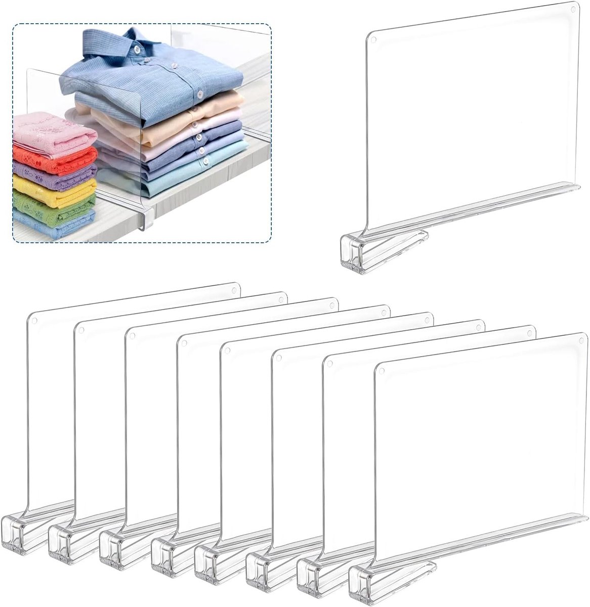 8 Stuks Transparante Plankverdeler 30 x 20 cm, Acryl Multi-Functionele Organizer voor Keuken, Kasten en Boekenplanken