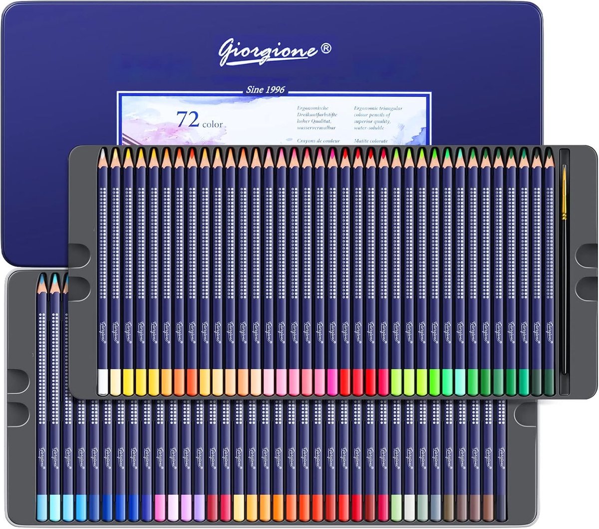 72 Stuks Waterverf Pens met Kwast in Draagbare Metalen Doos, Professionele Set voor Mengtechnieken, Laagjes en Aquareltekeningen