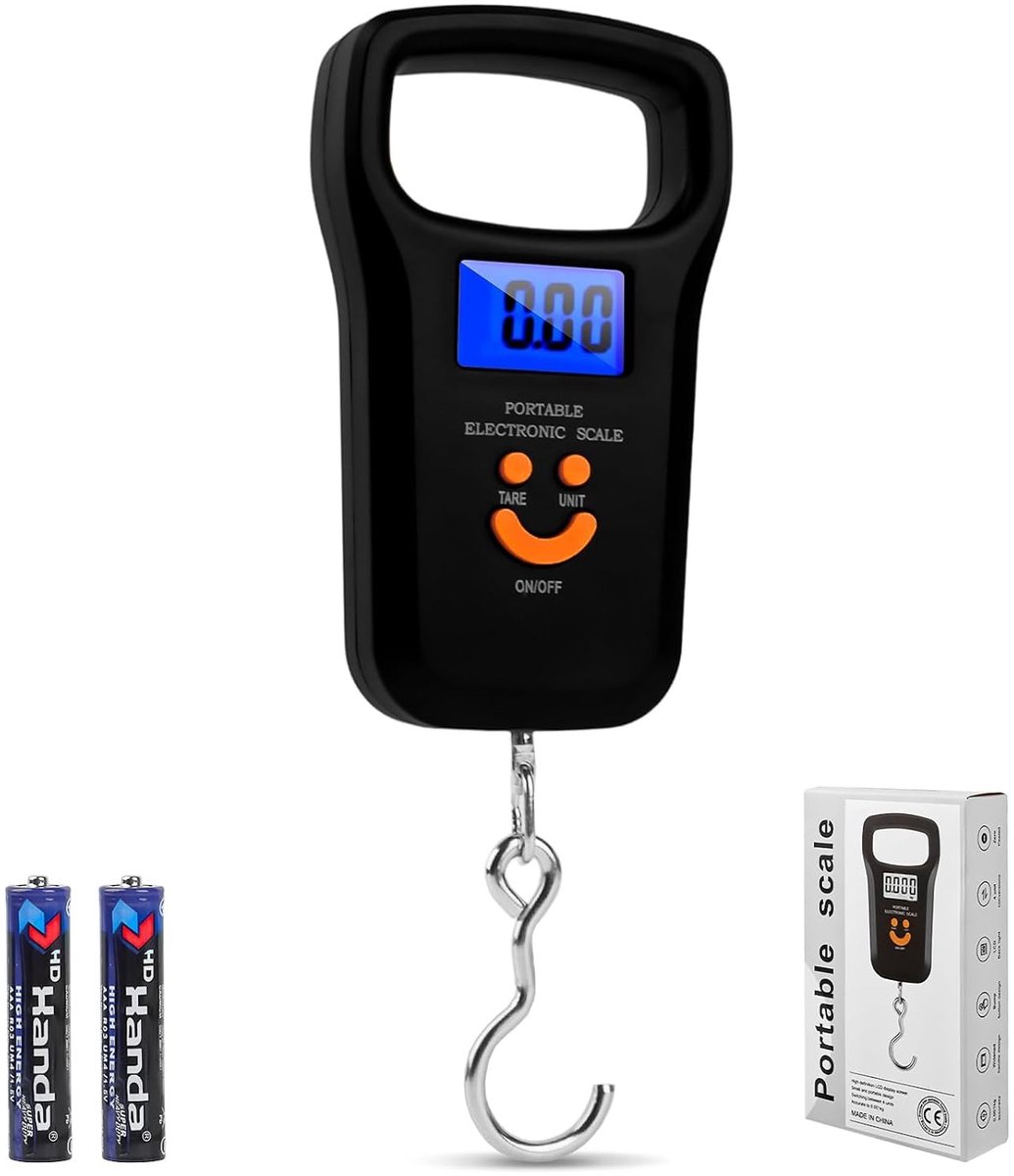 Digitale Bagageschaal met Haak - 50kg/110lb, LCD Display, Hoge Precisie, Multi-Weighing Functie voor Vissen, Keuken en Reizen