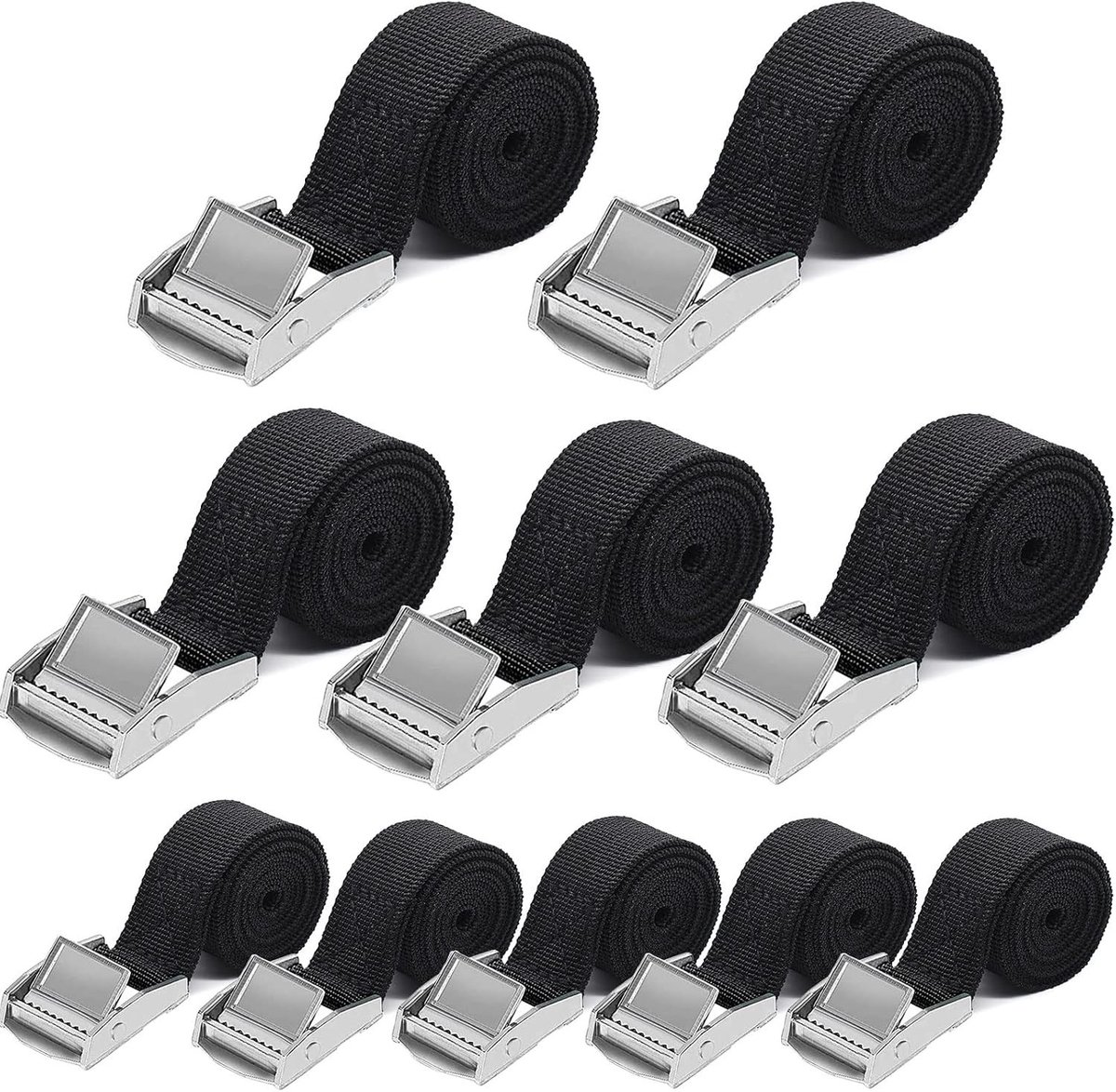 Set van 10 spanbanden 25 mm x 1 m met een laadcapaciteit van 250 kg, stevige bevestigingsriemen voor motoren en fietsen, ideaal voor veilig transport
