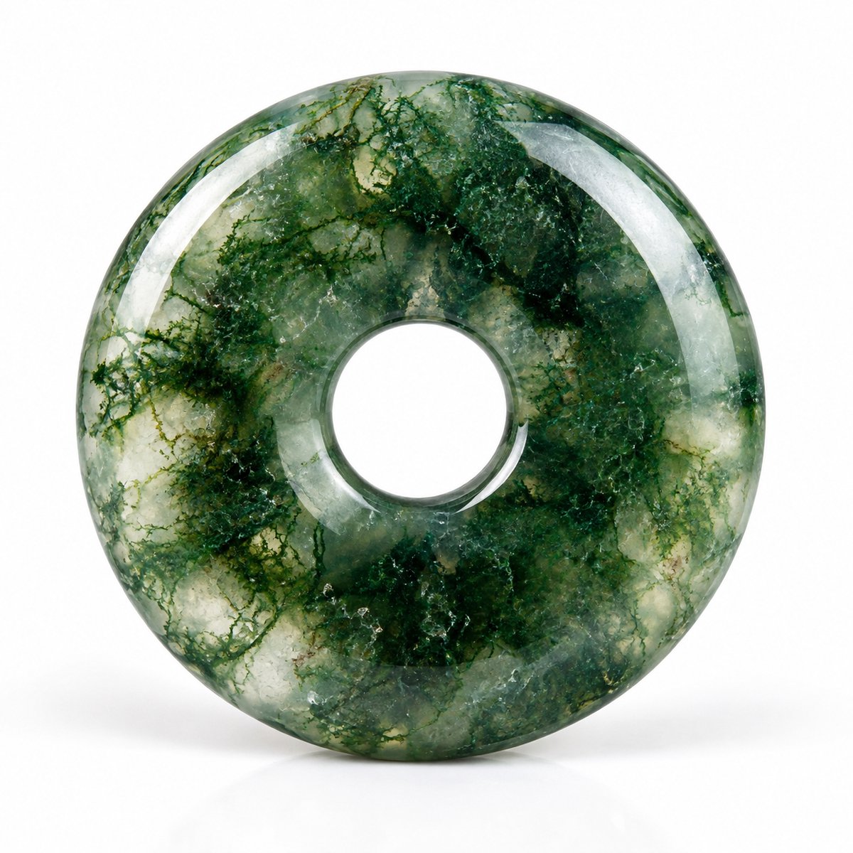S4H® Mos Agaat Donut Hanger – Gepolijste Edelsteen – 30 mm – Natuursteen – Groen – Voor Ketting & Sieraad