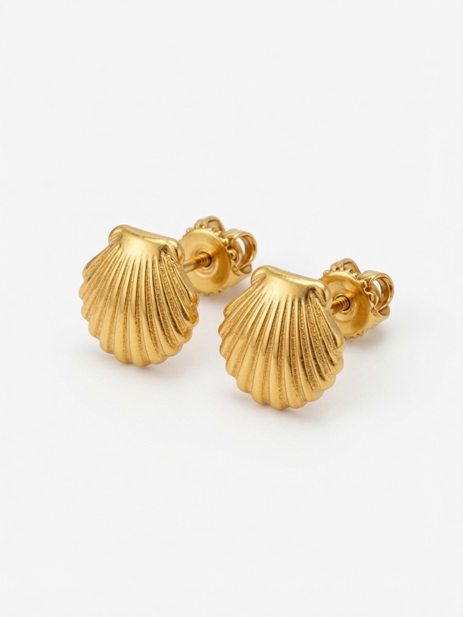 Draaiknop Schelp Oorbellen - Goud Stijl - Hypoallergeen - RVS - 316L - Unisex - Waterproof - One Size