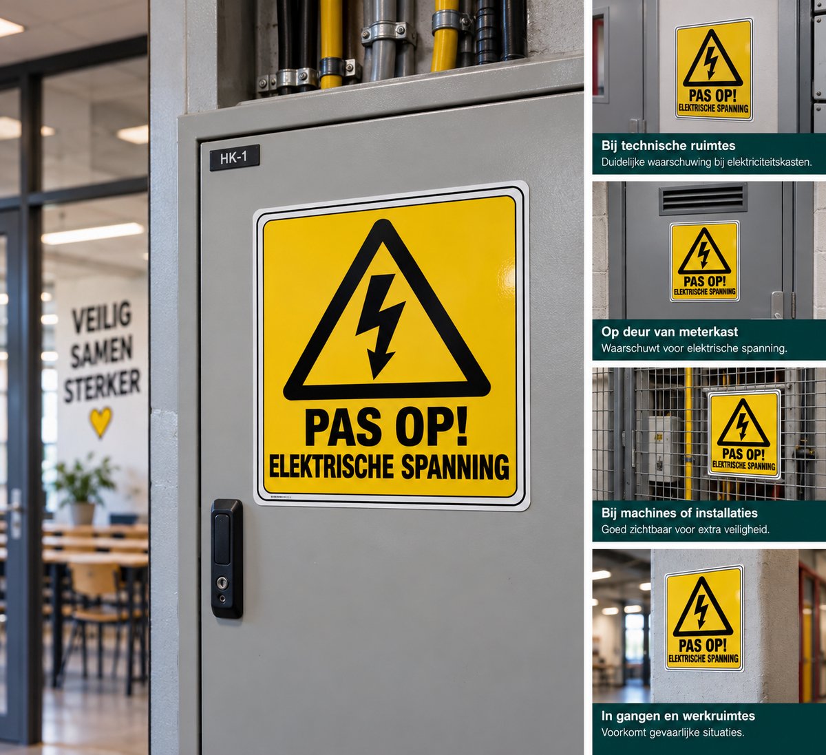 Pas Op! Elektrische Spanning Sticker – 20 x 20 cm