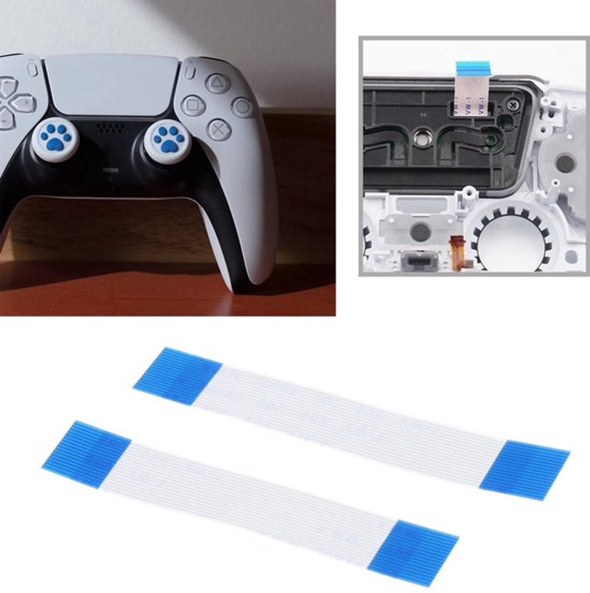 Aladdien - Flex Lint Kabels - Vervangingskabel - Wit en blauw - Compatibel met PS5