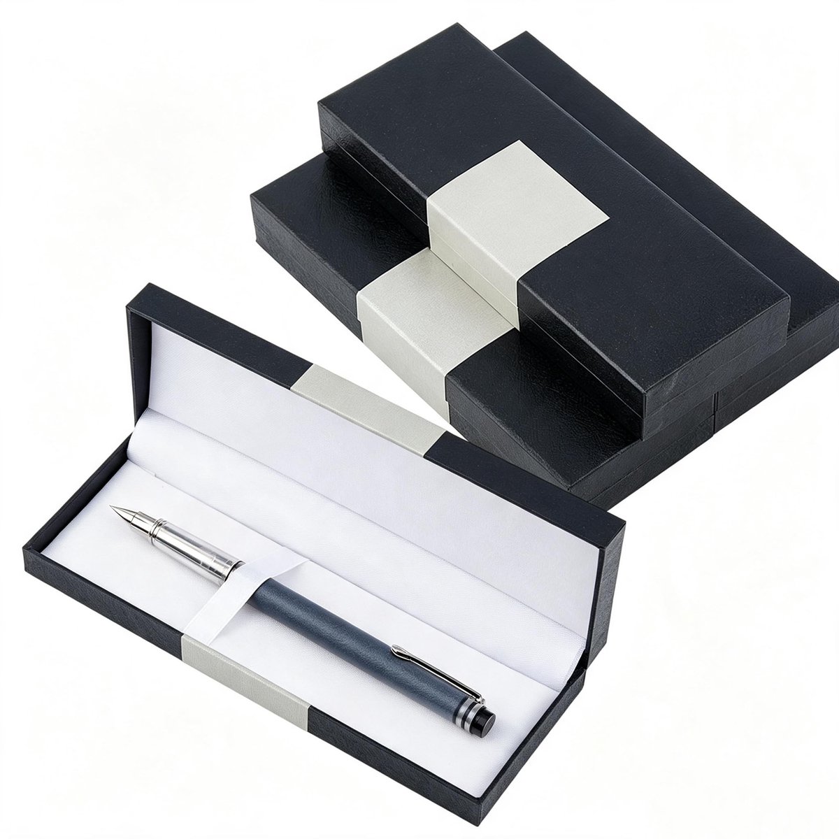 Elzusha - Set van 4 PU Lederen Pennendozen - Zwart met Decoratieve Trim