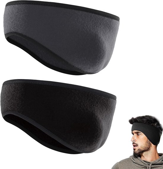 Hoofdband voor Dames en Heren - Zwart - Fleece - Sporthoofdband met Oorwarmers voor Buitenactiviteiten