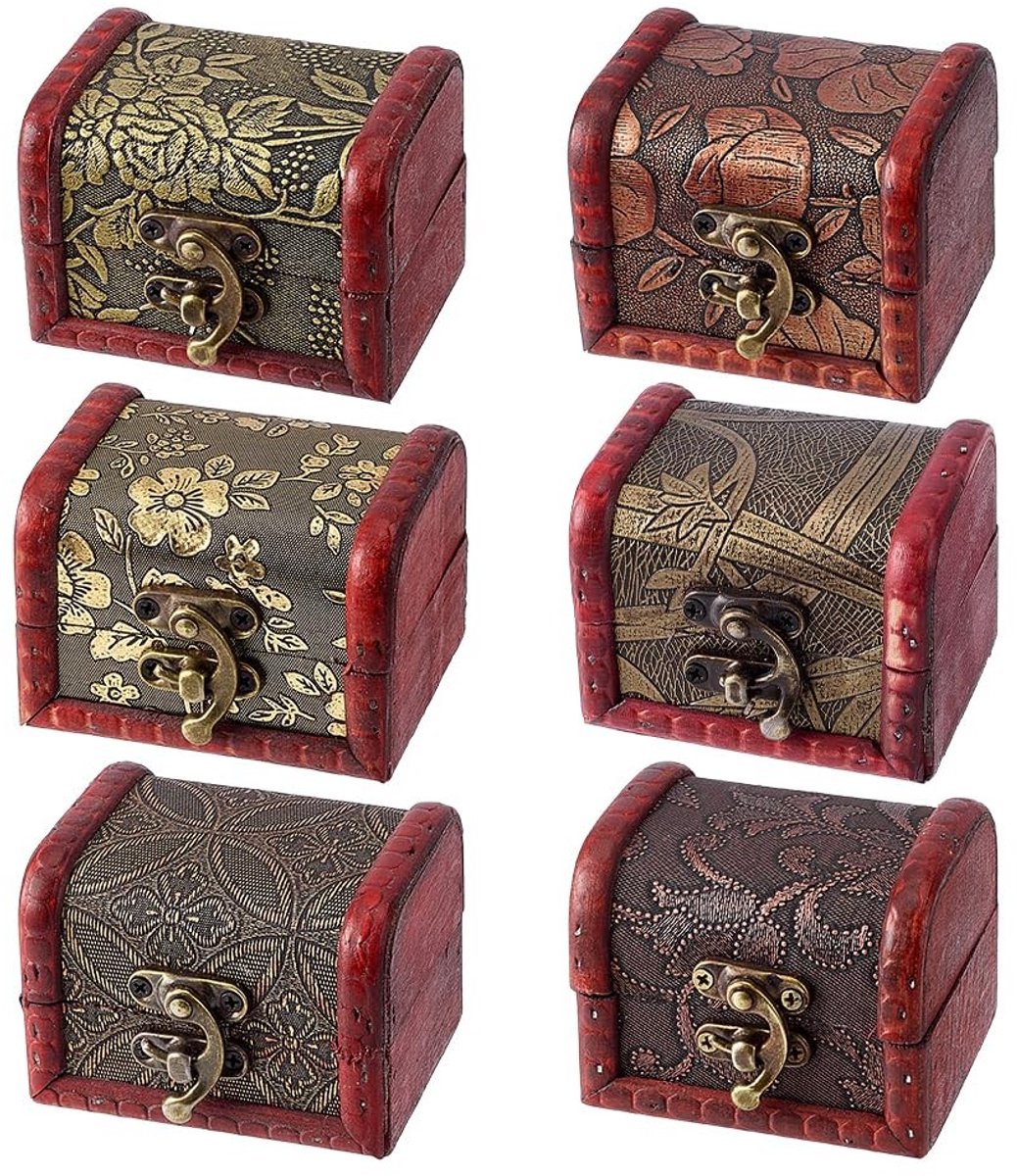 Elzusha - Vintage Houten Sieraden Opbergdoos - 6 Stuks