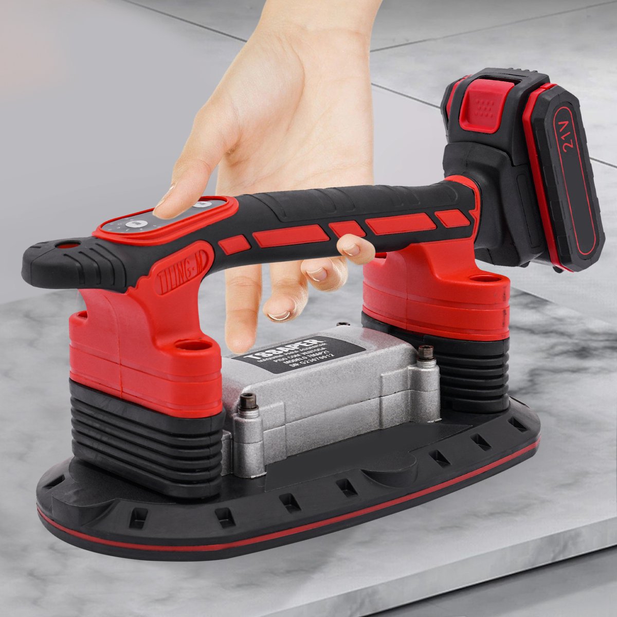 Tegelvijzelaar Handbediend - Rood - 21V 2000mAh - Koperlegering - Elektrische Vacuüm Zuignap - Voor Tegelinstallatie