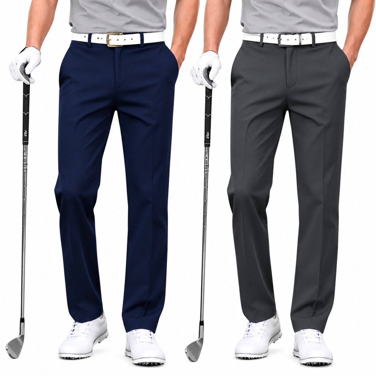 Currero Comfortabel Golfbroek Heren Golfkleding Nette Pantalon Mannen Broek Outfit Chino Donkergrijs + Blauw