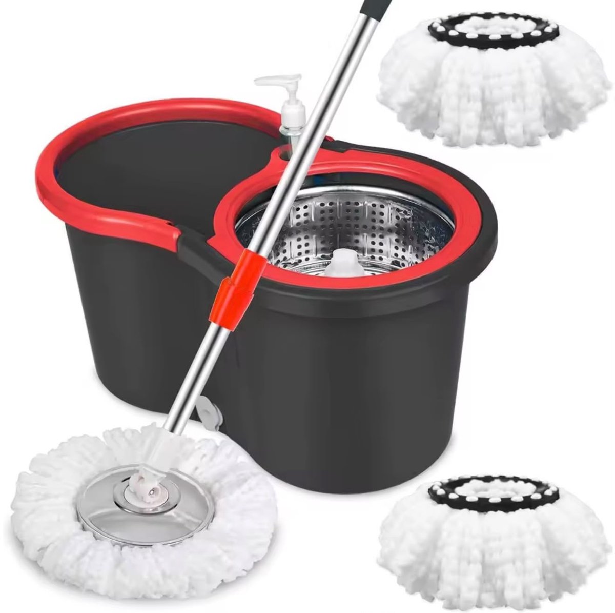 Atlasyx dweil - Mop - Dweilsysteem - Vloerreiniger - Vloermop - Dweilmop - 3x Microvezelmop - 360° Draaibaar - Verstelbaar - Zwart