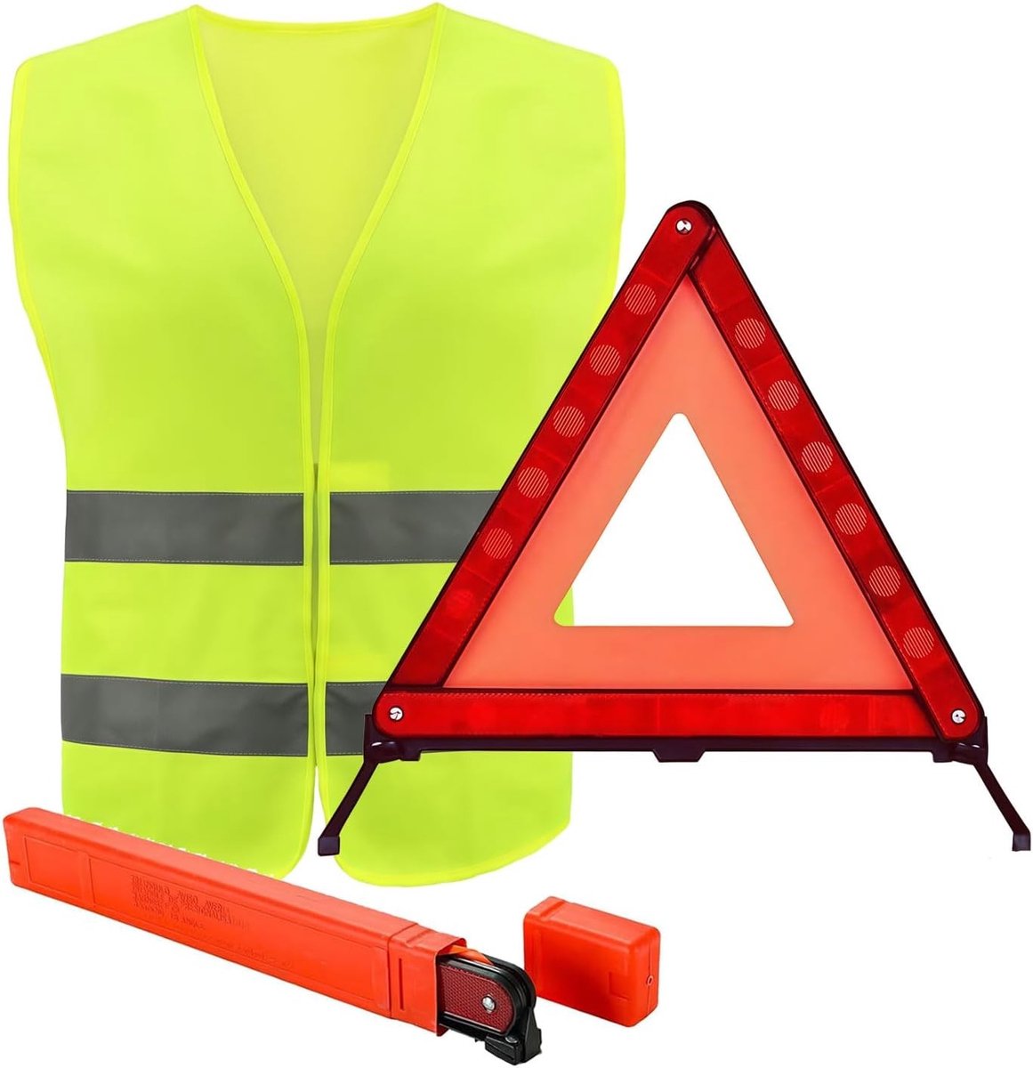 Gevarendriehoek en Veiligheidsvest Set - Geel - N.v.t. - Opvouwbare Gevarendriehoek met 360° Reflectie - Voor Auto en Motor