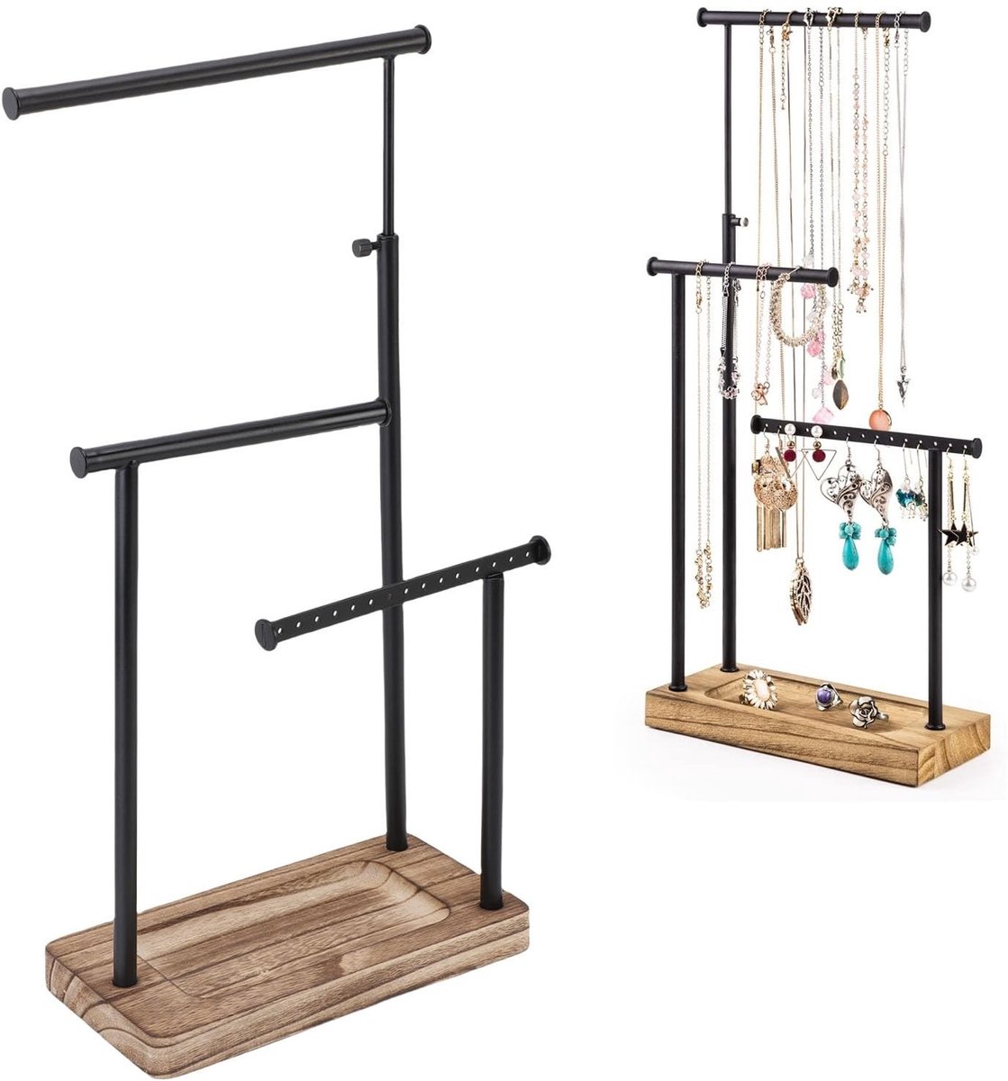 Elzusha - 3-Laagse Sieradenhouder met Houten Basislade