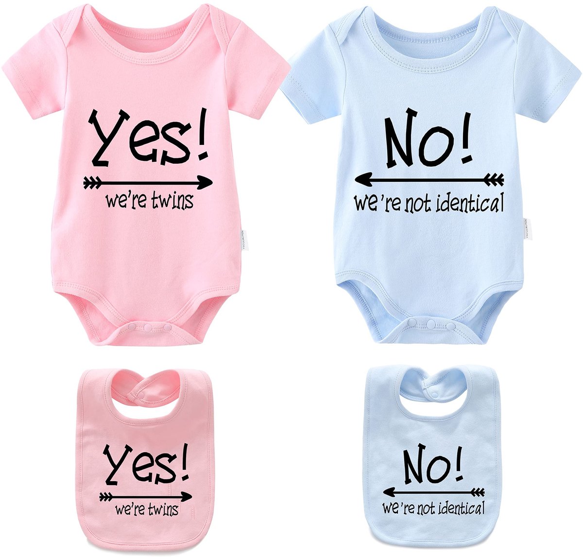 Elzusha - Baby Bodysuits voor Tweelingen - Katoen - Roze met Blauw