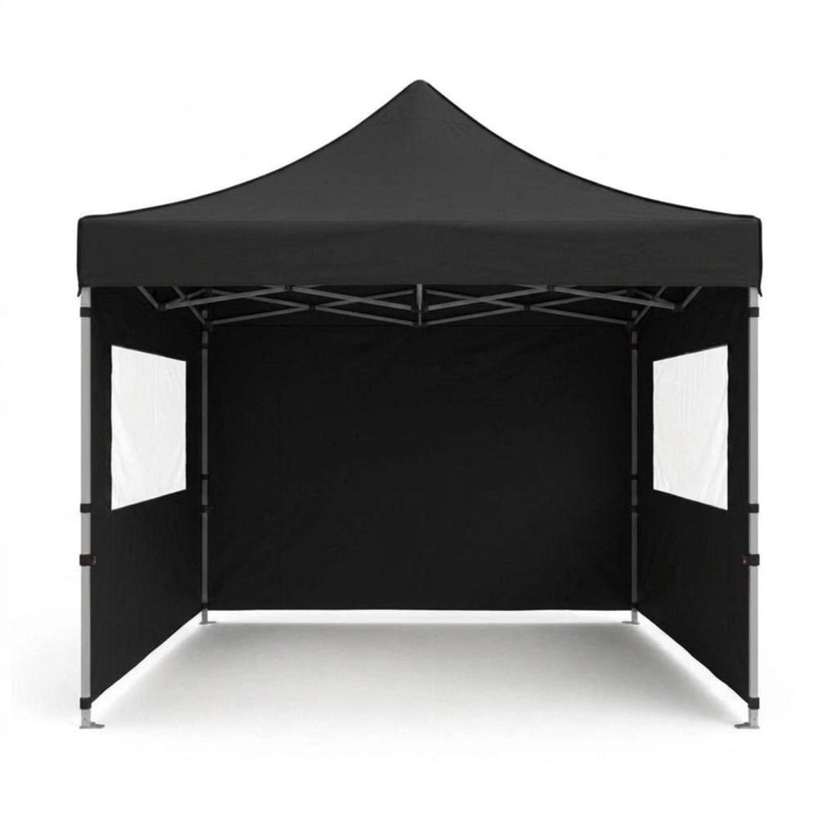 Partytent 3x3m Zwart met Zijwanden – 40mm Hexagonaal Aluminium Frame – Volledig Afsluitbaar – Easy Up Feesttent met Ramen en Deur