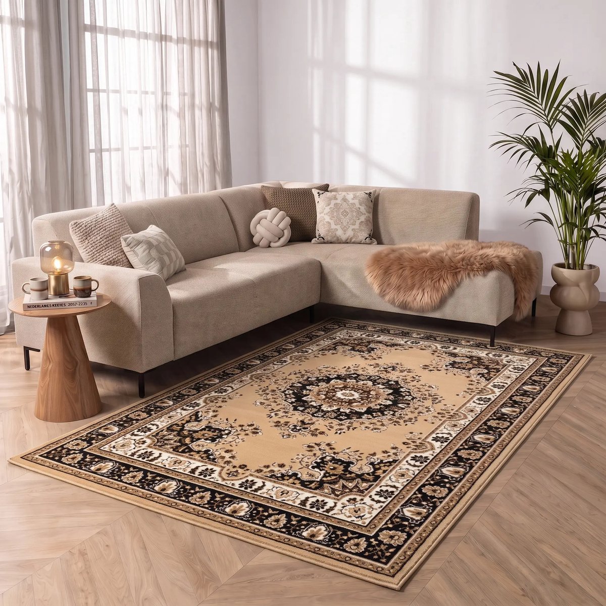 flycarpets Klassiek Beige Vloerkleed Tabriz - Oosters motief - Perzisch Tapijt - 160x230 cm