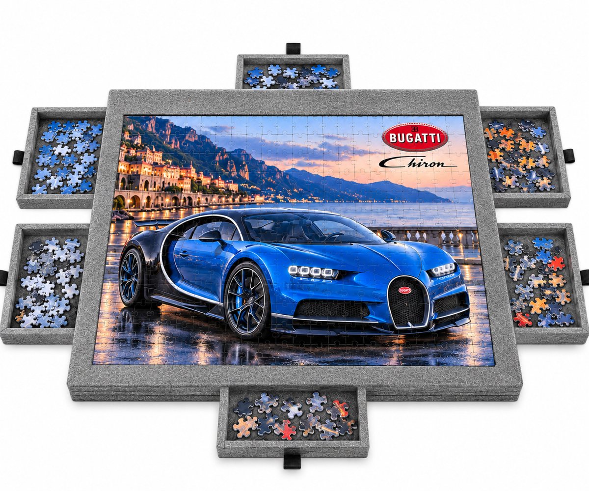 Currero Puzzeltafel Met Lades 1000 Stukjes - Puzzelbord - Puzzelmat - Opbergsysteem - Vilt - Met Deksel - Legpuzzel Accessoires - 1000 Pcs Grijs