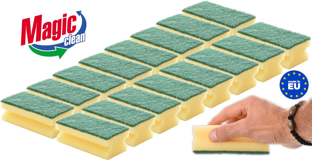 Schuursponsjes XL 16 stuks 12,5cm - Extra Groot - Sponsjes Afwas Pannen Dubbelzijdig