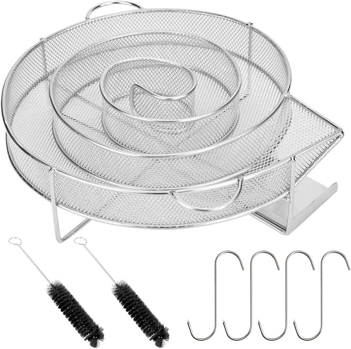 Ronde RVS Cold Smoke Generator met 4 Vlees Haken en 2 Schoonmaakborstels voor BBQ en Smoker, Herbruikbare Koud Rook Generator voor Ball Grill en Vlees Roken