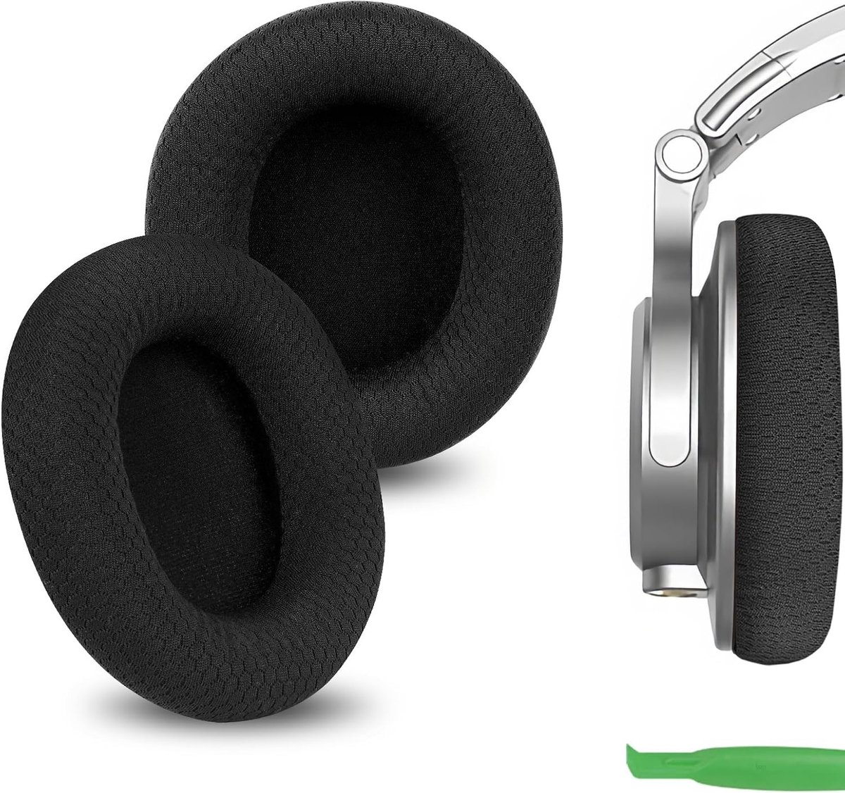 Comfortabele Vervangende Oorkussens van Mesh Stof voor Over-Ear Hoofdtelefoons, Earpads en Earcups Reparatie Onderdelen (Zwart)