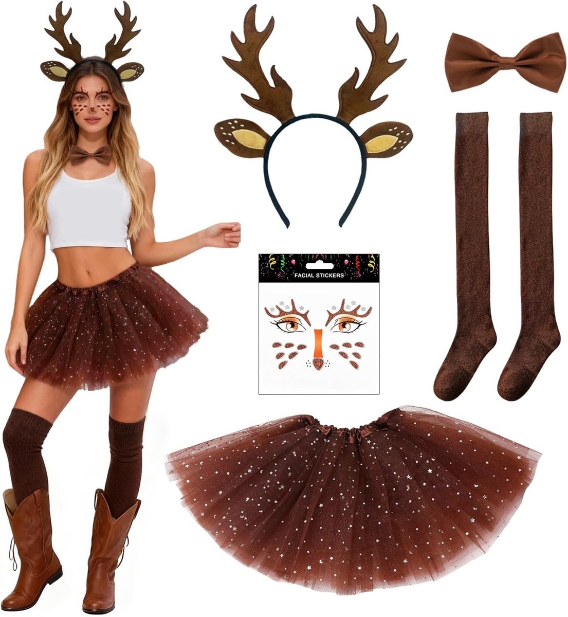 Dames kostuum van een hert voor Halloween, carnaval of themafeesten met accessoires