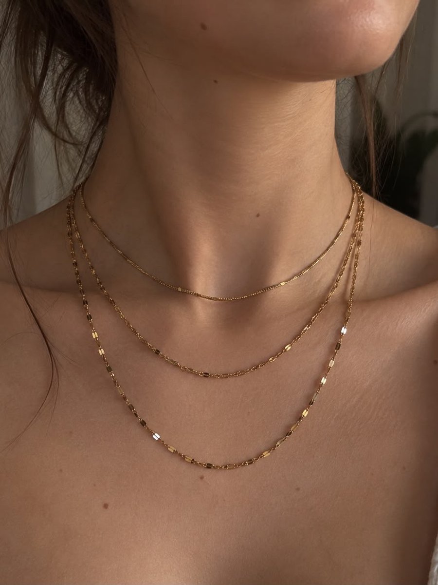 Aneplus Dames Ketting – 3-Laags Gelaagde Ketting – Goudkleurig – Elegante Layered Halsketting voor Dames