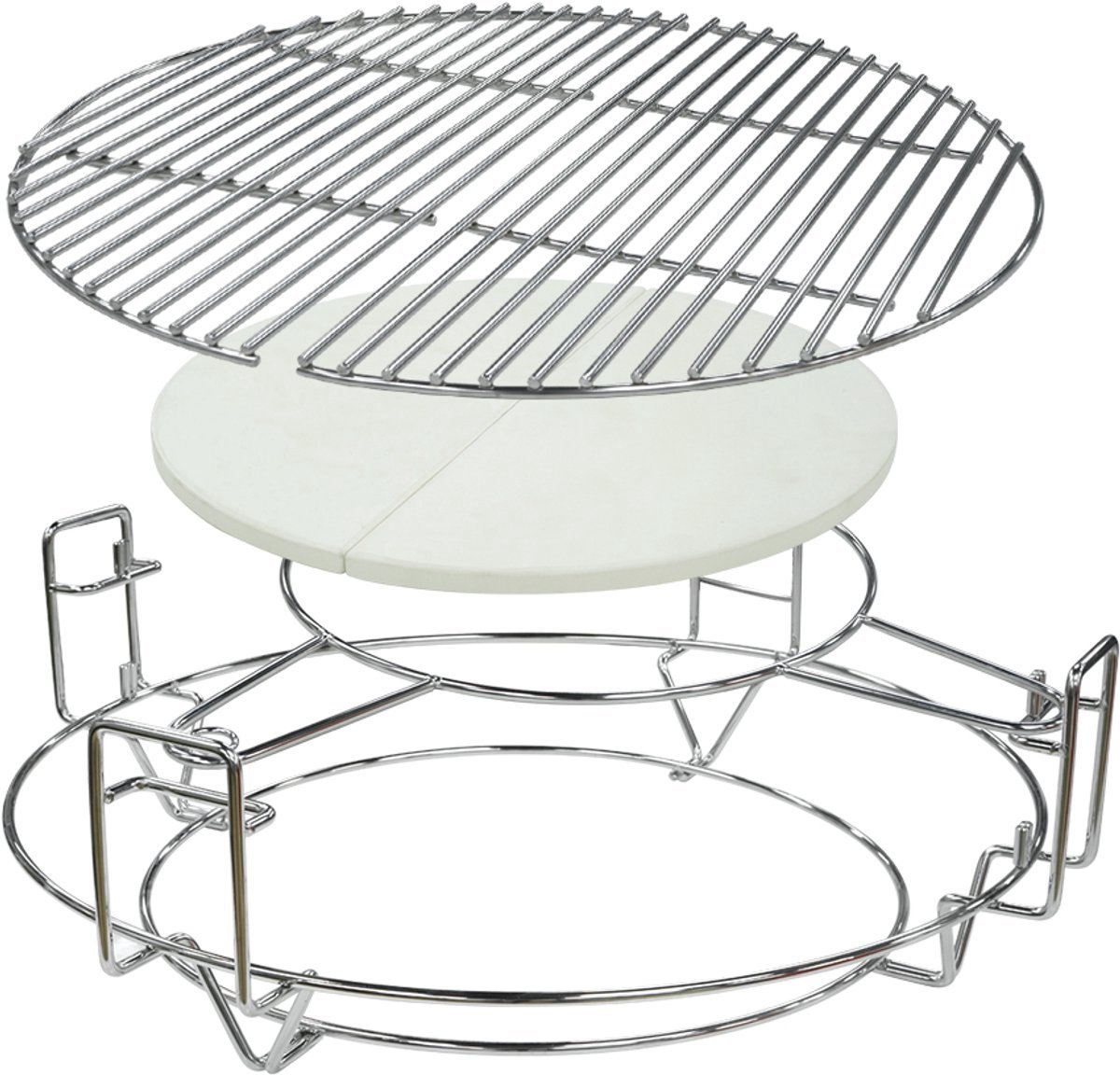 multi level cooking system 18 inch -Divide and Conquer - RVS Kamado Accessoire met Half-Moon Plates & Pizzasteen