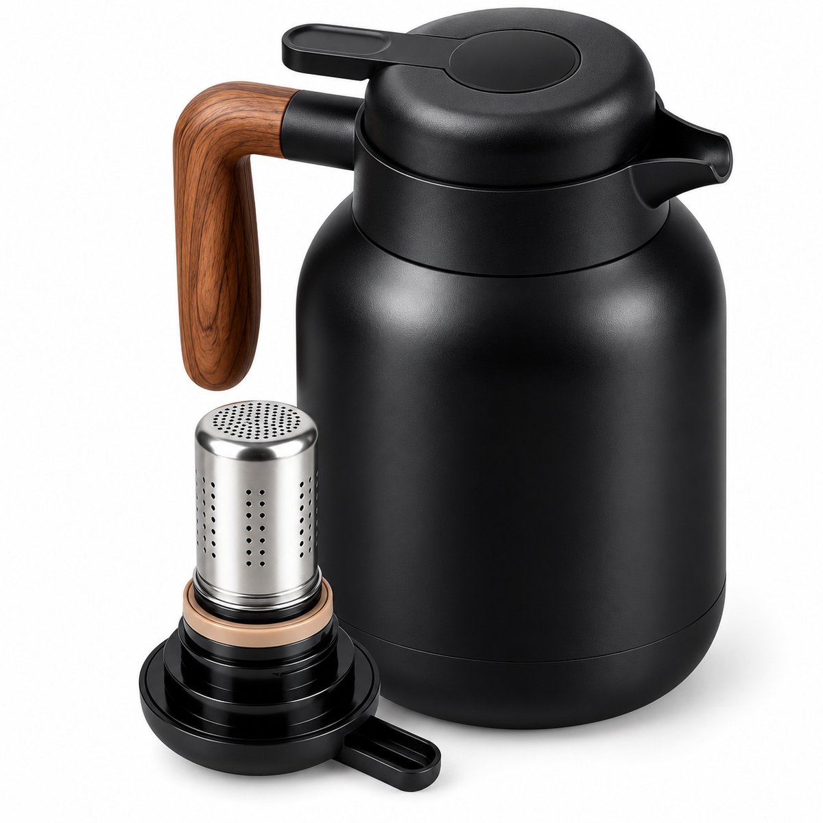 DPLUNIQ Thermoskan - Isoleerkan - Anti-slip en -lek - 1,5L - Warm & Koud - Temperatuurweergave - 21,5x13,5x9,5cm - RVS - Zwart