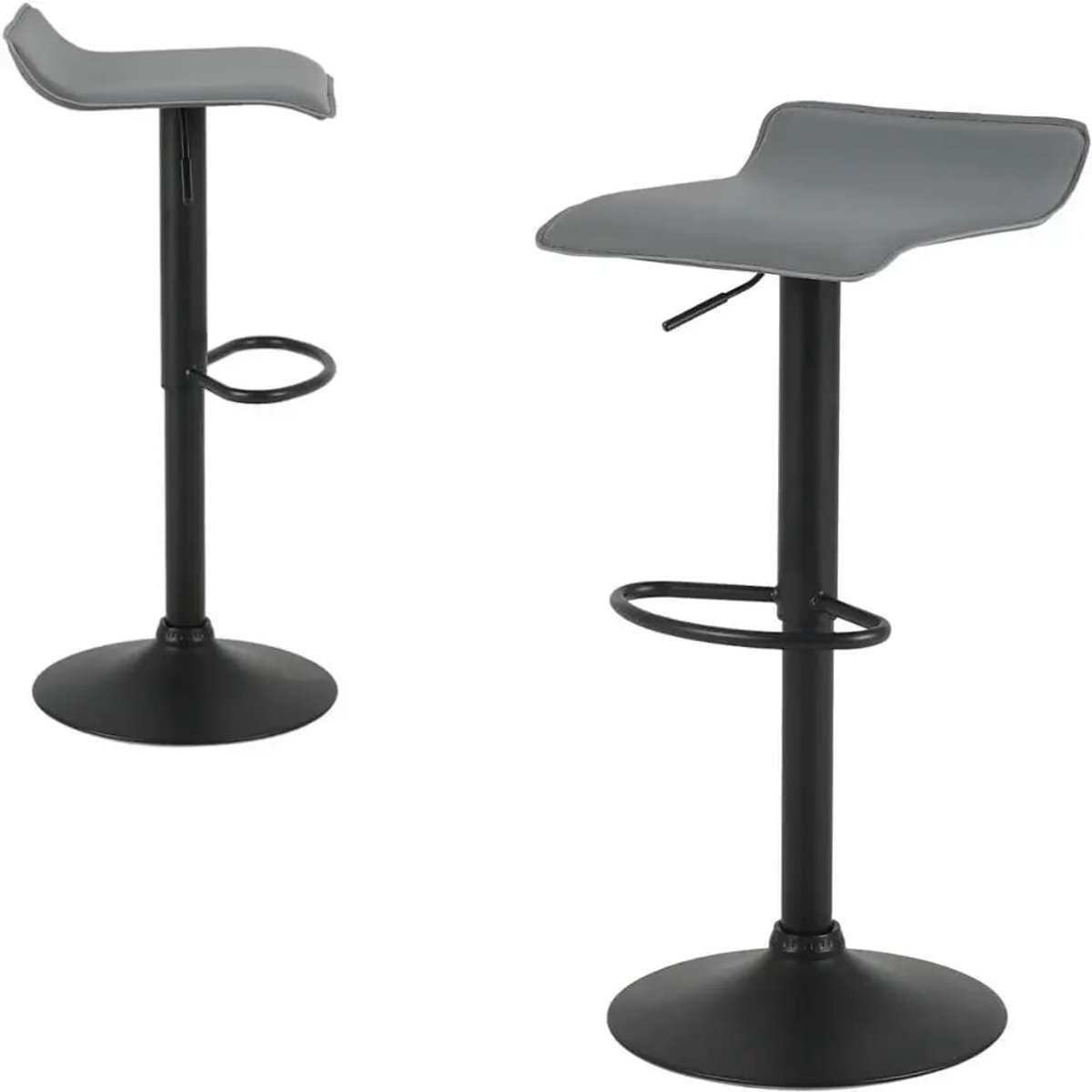 Klarven® Barkruk Grijs - Barkrukken Set Van 2 - Barkrukken - Kunstleer - Hoogteverstelbaar Van 62 Tot 84 Cm, Ronde Draaibare Zitting, Stevig Metalen Frame